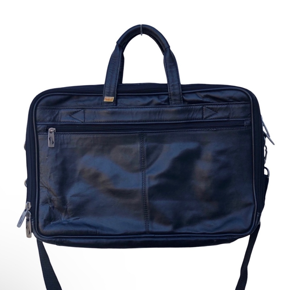 American Tourister Black Leather Laptop Bag - Picture 2 of 11